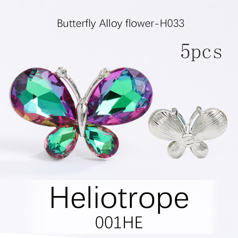 TonyBead 5Pcs Crafts Butterfly Rhinestone Appliques Jewelry Charms Handmade Trendy Glue on Glass Decorations Big Crystal AccessoriesBarang kemas,Kelengkapan
