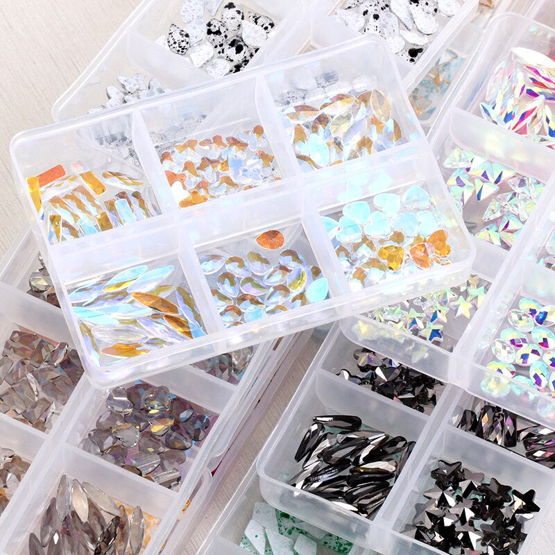 TonyBead 6Grid Blingbox Rhinestones On Nails Stone Set All Shaped Hybrid Manicure Jewelry Nail Glitter Kawaii Charm DIY Japanese Nail Art,kuku