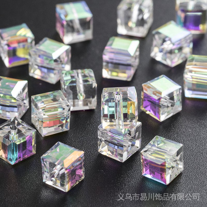 TonyBead K9 High Quality Crystal AB Cube Square faceted Crystal Glass Beads Loose Spacer for Jewelry Making Beads Fits for DIY Necklace Bracelet Craft