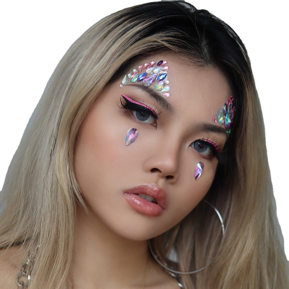 Face Rhinestone Tattoo Sticker European and American Girls Diamond Forehead Stickers Creative Stage Beauty Stickers Face Pasters