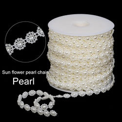 TonyBead 10mm Acrylic Flower Shape Flatback Beads ABS Sun Flower Pearl Link Chain For DIY Wedding Party Decoration