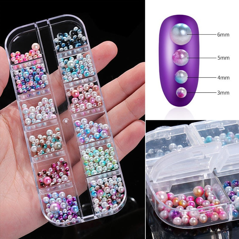 1.5-6mm Round/Half Pearl Beads 12Girds Box Luxury ABS White Heart Pearl Jewelry Nail Pearls Korean Nail Parts Japanese Nail Art,kuku