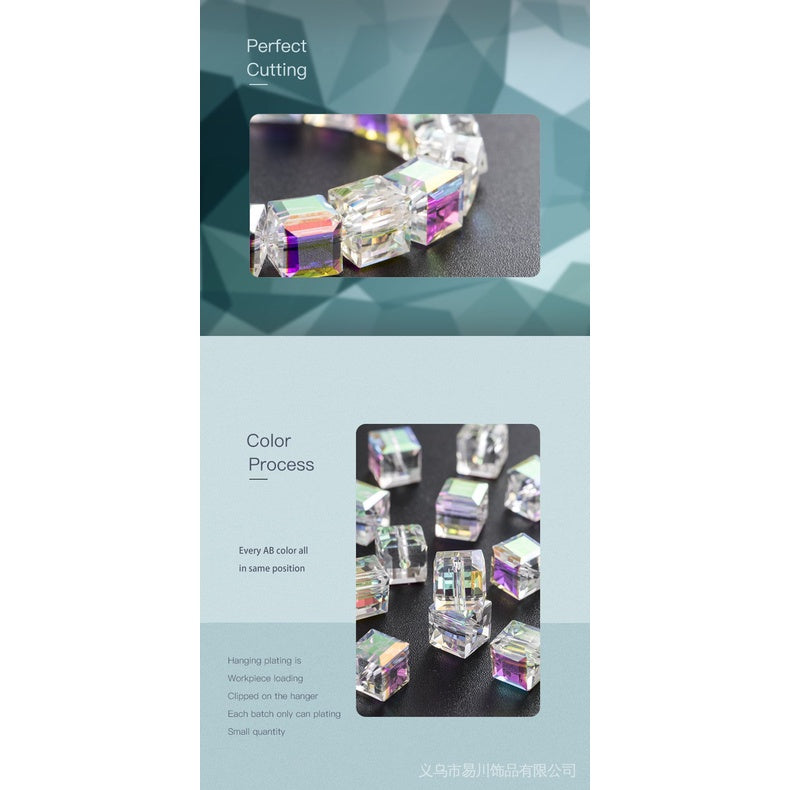 TonyBead K9 High Quality Crystal AB Cube Square faceted Crystal Glass Beads Loose Spacer for Jewelry Making Beads Fits for DIY Necklace Bracelet Craft
