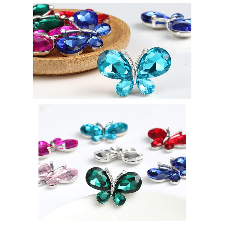 TonyBead 5Pcs Crafts Butterfly Rhinestone Appliques Jewelry Charms Handmade Trendy Glue on Glass Decorations Big Crystal AccessoriesBarang kemas,Kelengkapan