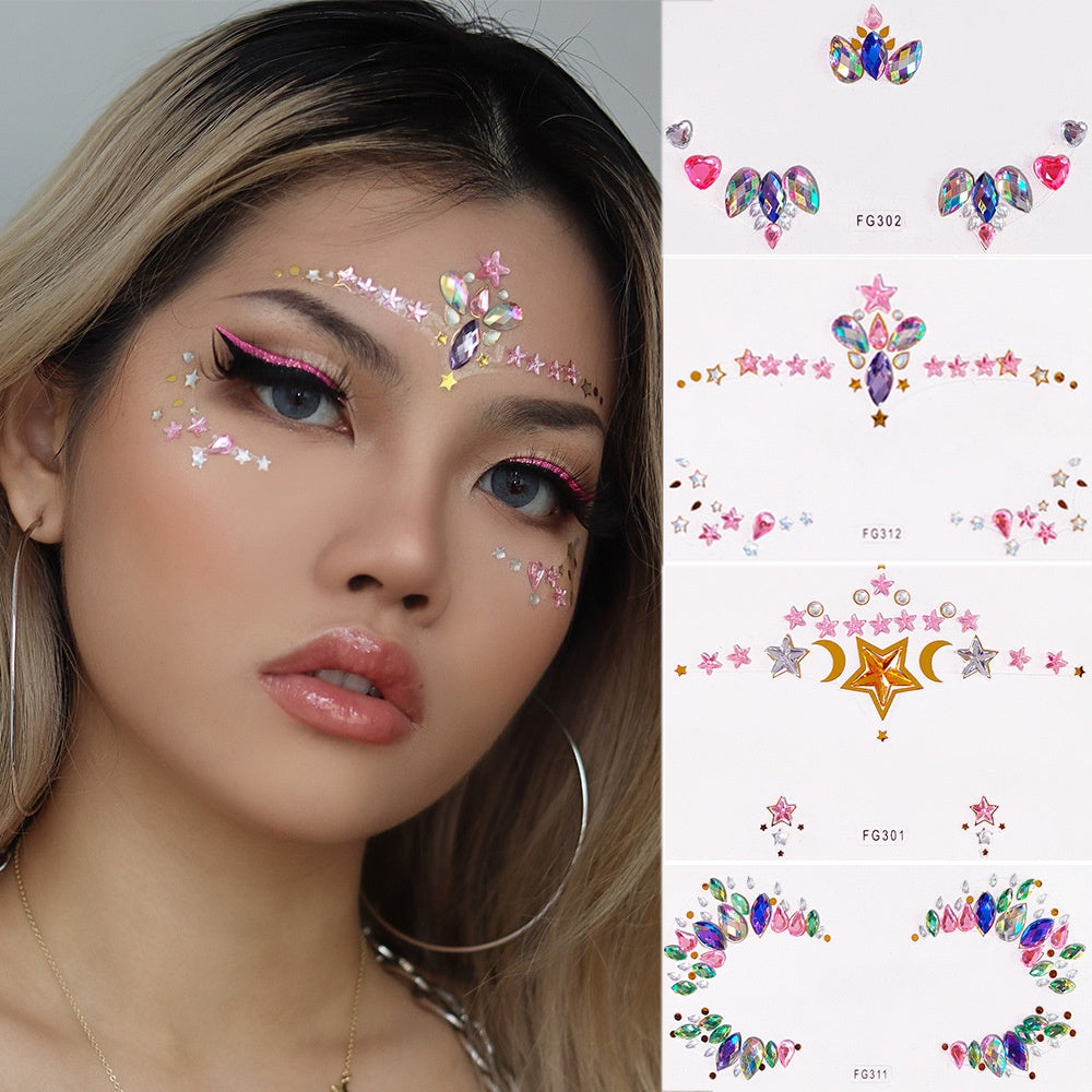 Face Rhinestone Tattoo Sticker European and American Girls Diamond Forehead Stickers Creative Stage Beauty Stickers Face Pasters