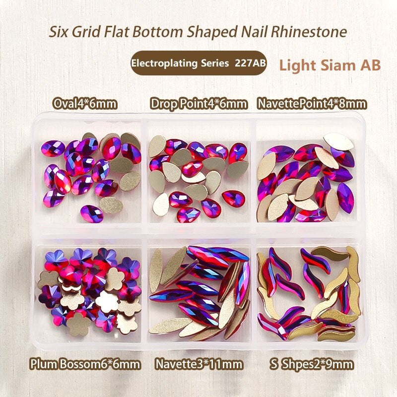TonyBead 6Grid Blingbox Rhinestones On Nails Stone Set All Shaped Hybrid Manicure Jewelry Nail Glitter Kawaii Charm DIY Japanese Nail Art,kuku