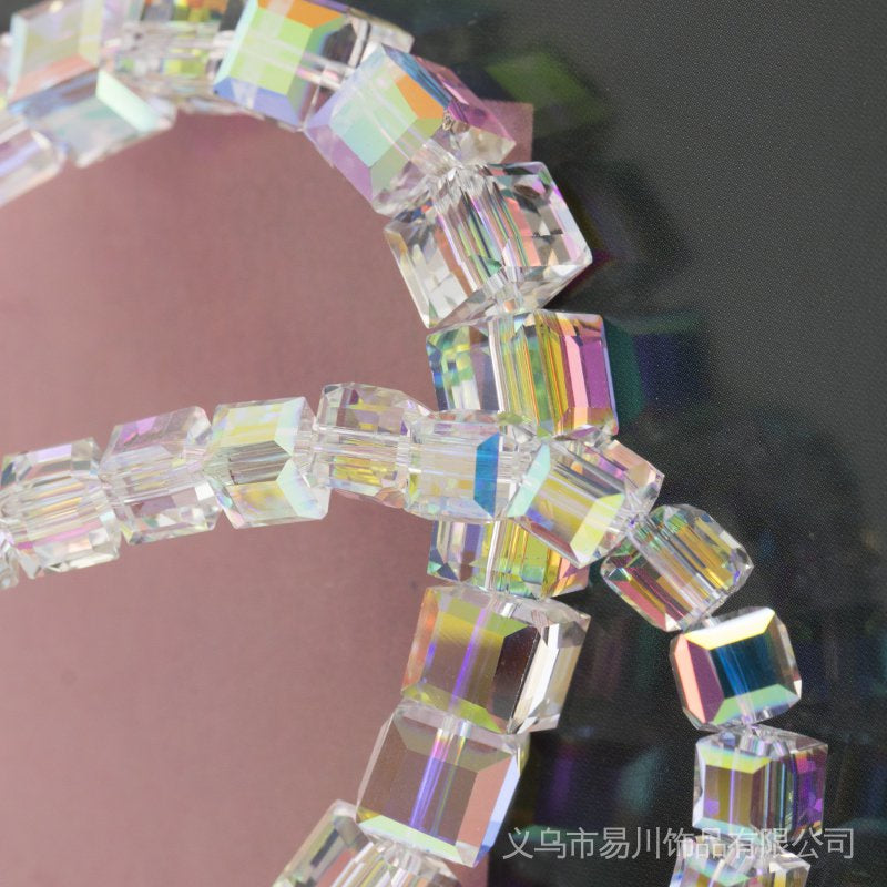 TonyBead K9 High Quality Crystal AB Cube Square faceted Crystal Glass Beads Loose Spacer for Jewelry Making Beads Fits for DIY Necklace Bracelet Craft