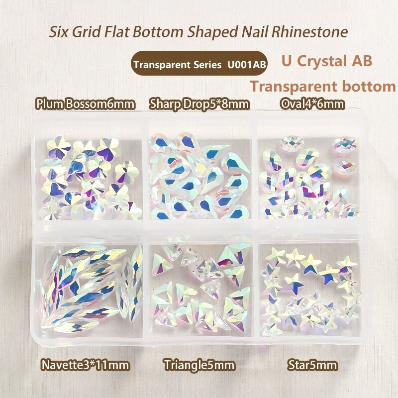 TonyBead 6Grid Blingbox Rhinestones On Nails Stone Set All Shaped Hybrid Manicure Jewelry Nail Glitter Kawaii Charm DIY Japanese Nail Art,kuku