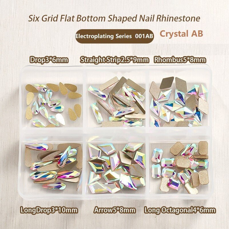 TonyBead 6Grid Blingbox Rhinestones On Nails Stone Set All Shaped Hybrid Manicure Jewelry Nail Glitter Kawaii Charm DIY Japanese Nail Art,kuku