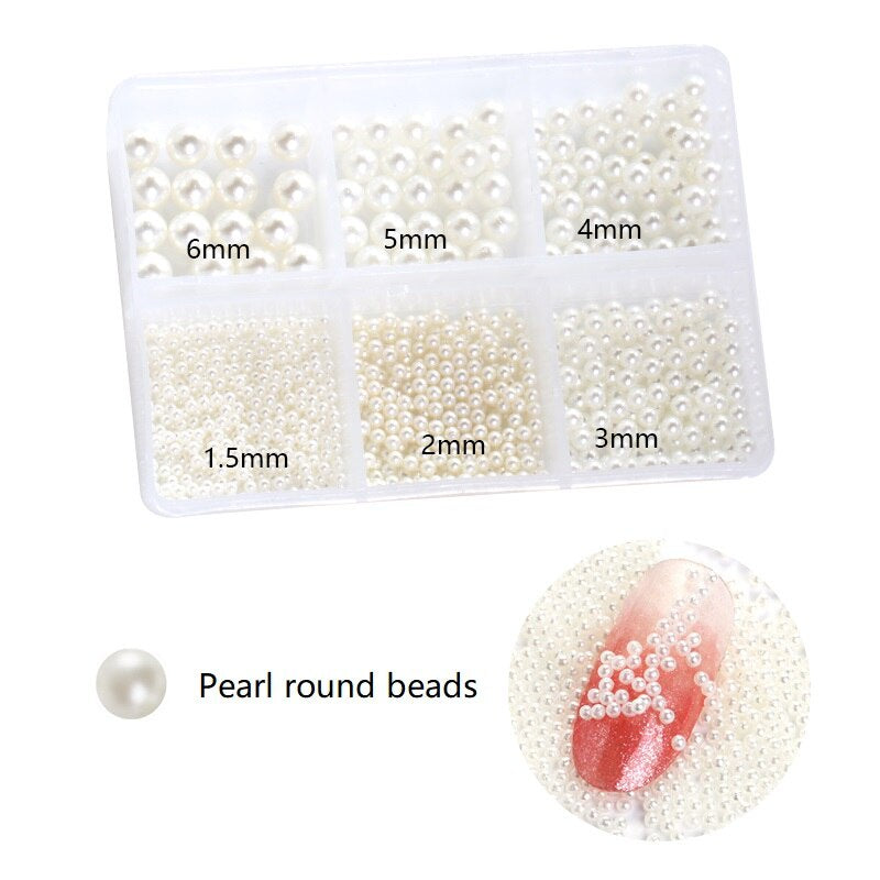 1.5-6mm Round/Half Pearl Beads 12Girds Box Luxury ABS White Heart Pearl Jewelry Nail Pearls Korean Nail Parts Japanese Nail Art,kuku
