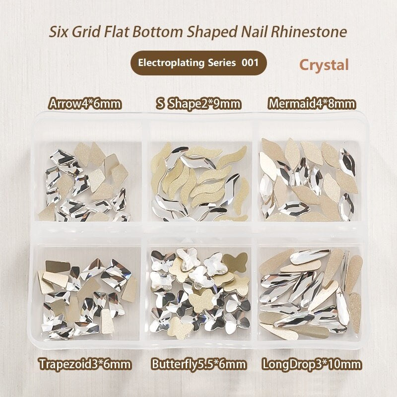 TonyBead 6Grid Blingbox Rhinestones On Nails Stone Set All Shaped Hybrid Manicure Jewelry Nail Glitter Kawaii Charm DIY Japanese Nail Art,kuku