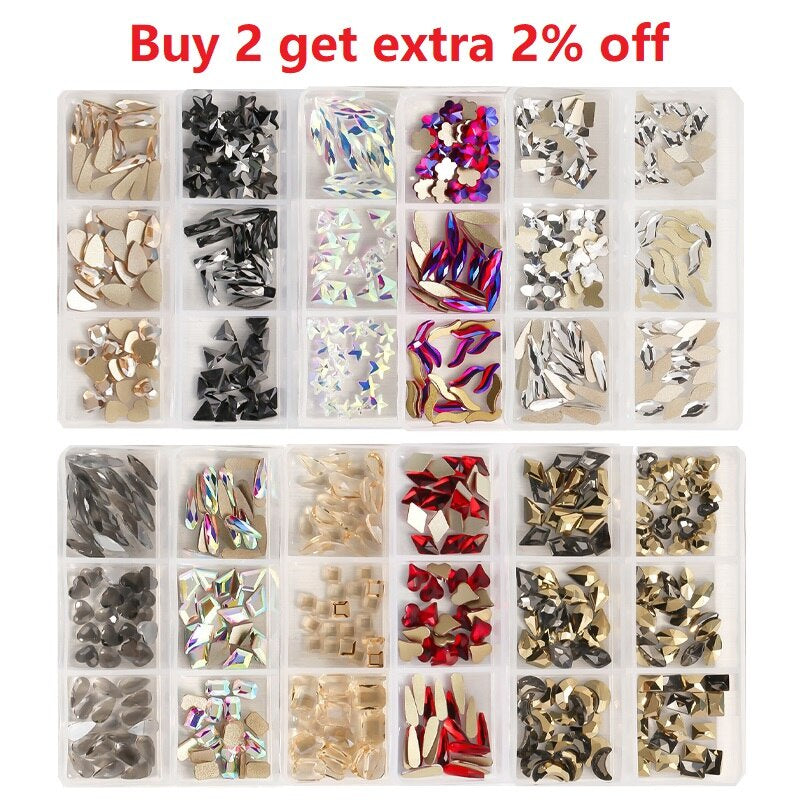 TonyBead 6Grid Blingbox Rhinestones On Nails Stone Set All Shaped Hybrid Manicure Jewelry Nail Glitter Kawaii Charm DIY Japanese Nail Art,kuku