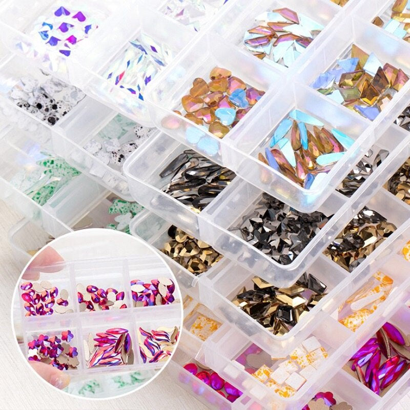 TonyBead 6Grid Blingbox Rhinestones On Nails Stone Set All Shaped Hybrid Manicure Jewelry Nail Glitter Kawaii Charm DIY Japanese Nail Art,kuku