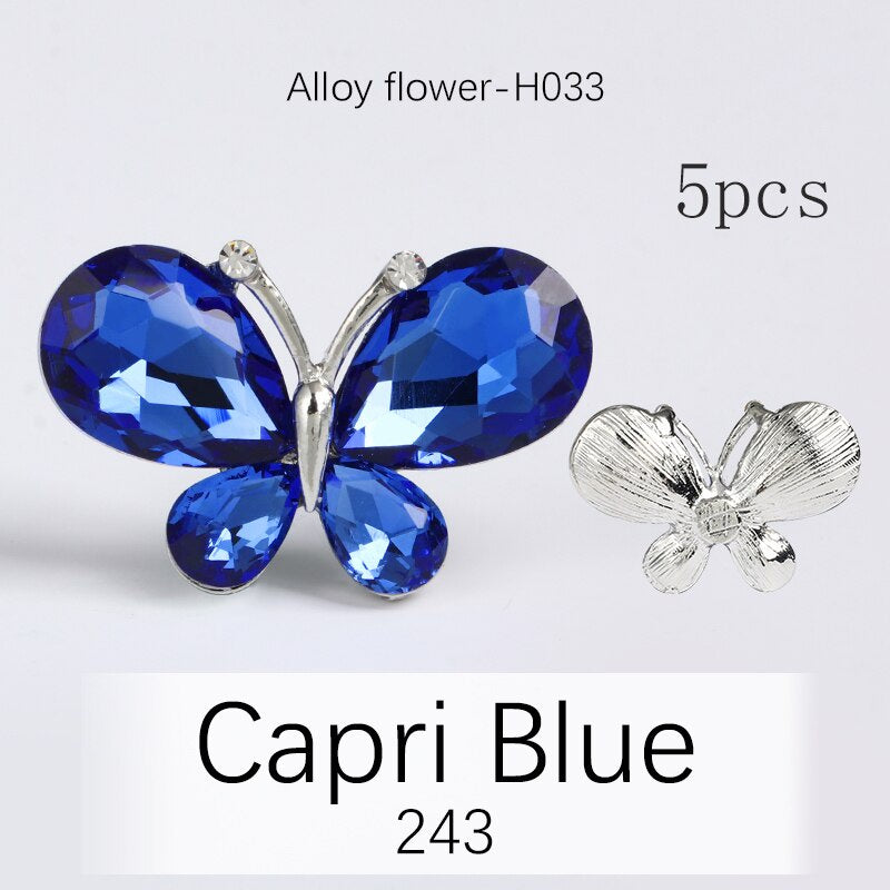 TonyBead 5Pcs Crafts Butterfly Rhinestone Appliques Jewelry Charms Handmade Trendy Glue on Glass Decorations Big Crystal AccessoriesBarang kemas,Kelengkapan