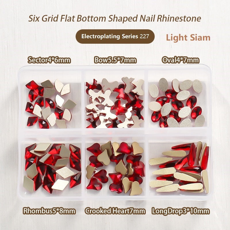 TonyBead 6Grid Blingbox Rhinestones On Nails Stone Set All Shaped Hybrid Manicure Jewelry Nail Glitter Kawaii Charm DIY Japanese Nail Art,kuku