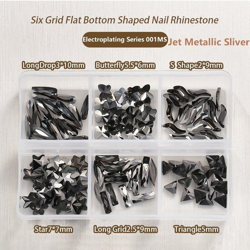 TonyBead 6Grid Blingbox Rhinestones On Nails Stone Set All Shaped Hybrid Manicure Jewelry Nail Glitter Kawaii Charm DIY Japanese Nail Art,kuku