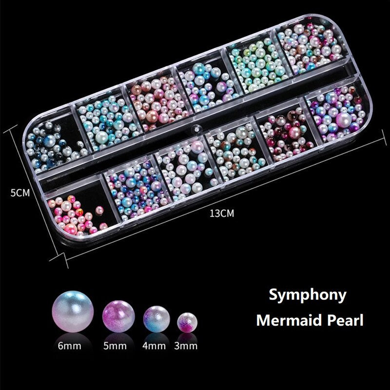 1.5-6mm Round/Half Pearl Beads 12Girds Box Luxury ABS White Heart Pearl Jewelry Nail Pearls Korean Nail Parts Japanese Nail Art,kuku