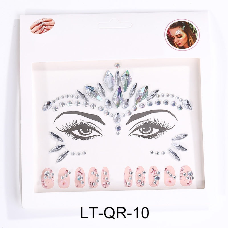 Face Rhinestone Tattoo Sticker European and American Girls Diamond Forehead Stickers Creative Stage Beauty Stickers Face Pasters