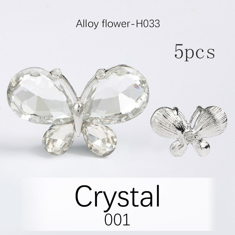 TonyBead 5Pcs Crafts Butterfly Rhinestone Appliques Jewelry Charms Handmade Trendy Glue on Glass Decorations Big Crystal AccessoriesBarang kemas,Kelengkapan