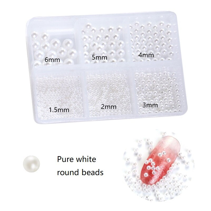 1.5-6mm Round/Half Pearl Beads 12Girds Box Luxury ABS White Heart Pearl Jewelry Nail Pearls Korean Nail Parts Japanese Nail Art,kuku