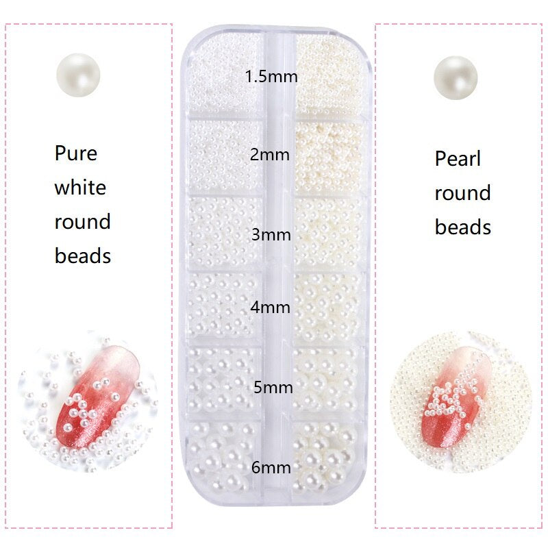 1.5-6mm Round/Half Pearl Beads 12Girds Box Luxury ABS White Heart Pearl Jewelry Nail Pearls Korean Nail Parts Japanese Nail Art,kuku