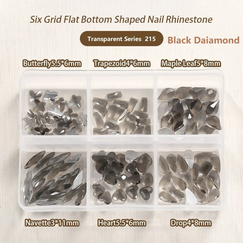 TonyBead 6Grid Blingbox Rhinestones On Nails Stone Set All Shaped Hybrid Manicure Jewelry Nail Glitter Kawaii Charm DIY Japanese Nail Art,kuku
