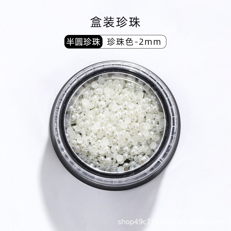Mixed Pearl Semi-circle Full Round Box Set Pearl Color Pure White Nail Art Jewelry