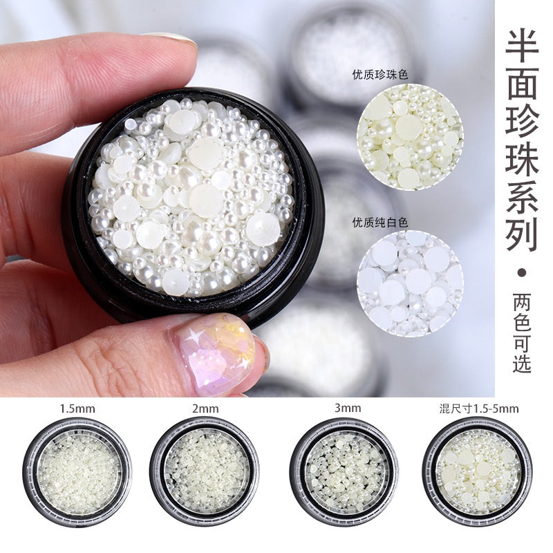 Mixed Pearl Semi-circle Full Round Box Set Pearl Color Pure White Nail Art Jewelry