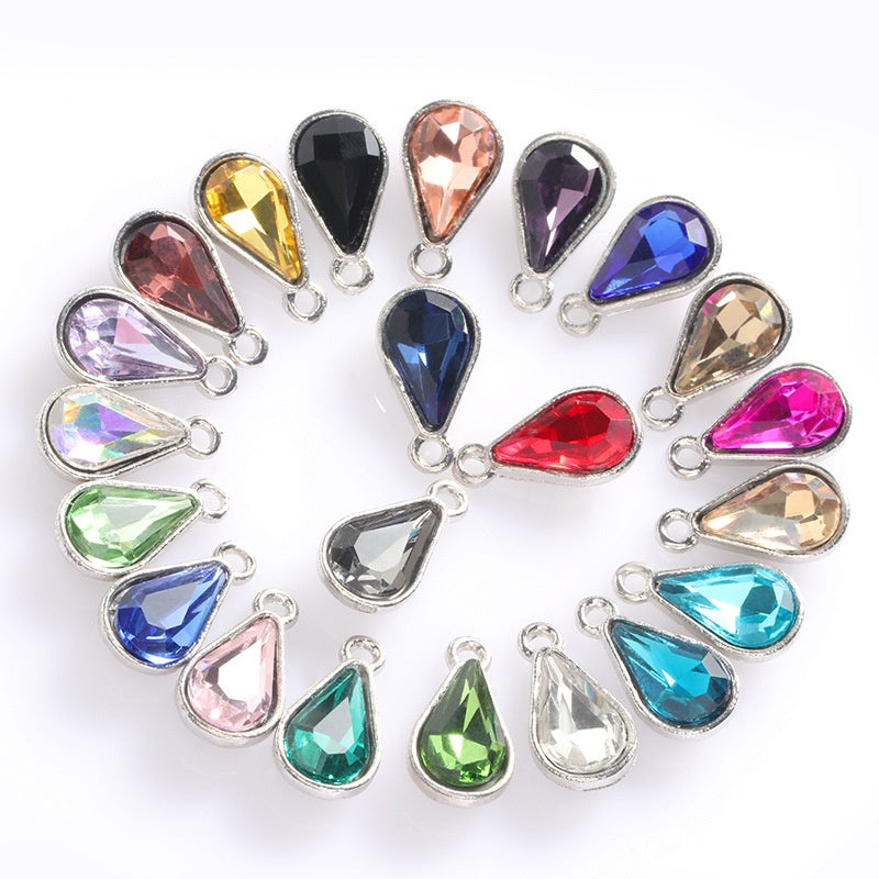 【ready stock】 women accessories Single Hanging Water Drop Single Hole Pendant Inlaid with Crystal Diamond Diy Ear Jewelry Accessories