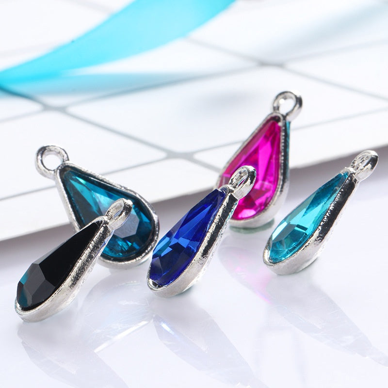 【ready stock】 women accessories Single Hanging Water Drop Single Hole Pendant Inlaid with Crystal Diamond Diy Ear Jewelry Accessories