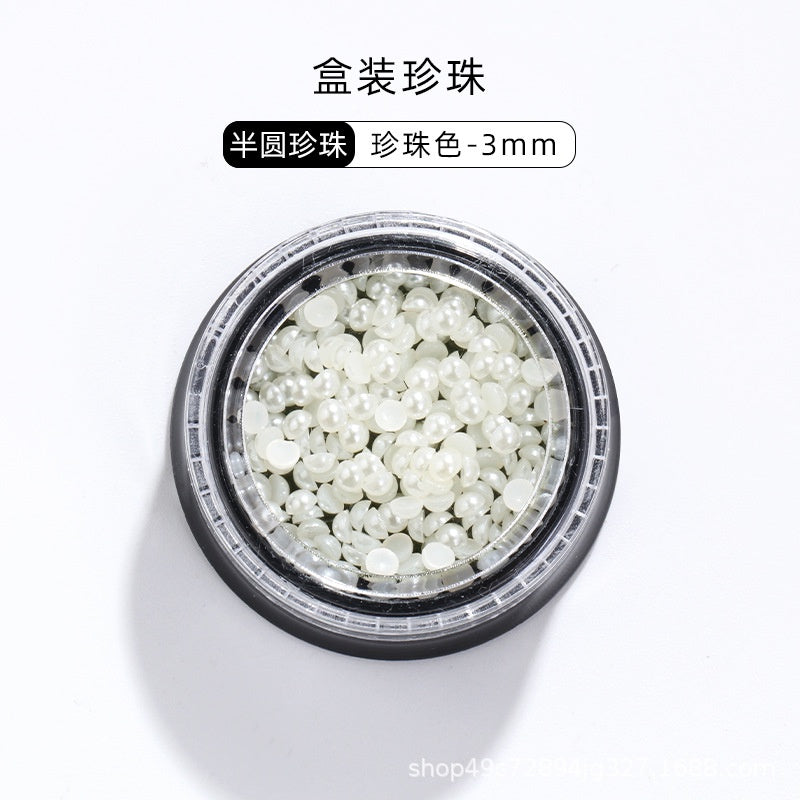 Mixed Pearl Semi-circle Full Round Box Set Pearl Color Pure White Nail Art Jewelry