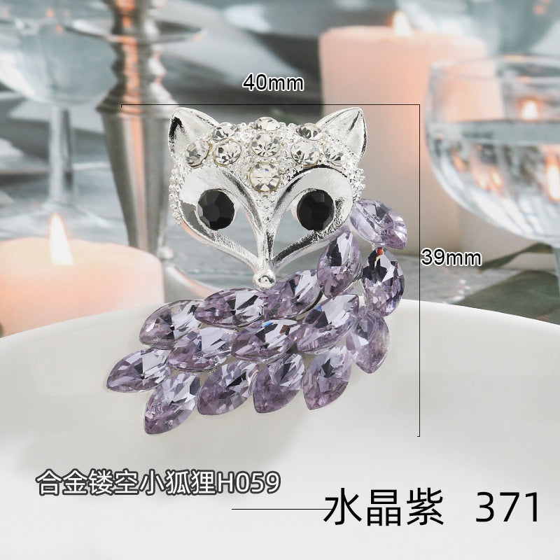【ready stock】New Zinc Alloy Animal Opal Fox Crystal Glass Rhinestones DIY Brooch Accessories Crafts Bags Shoes