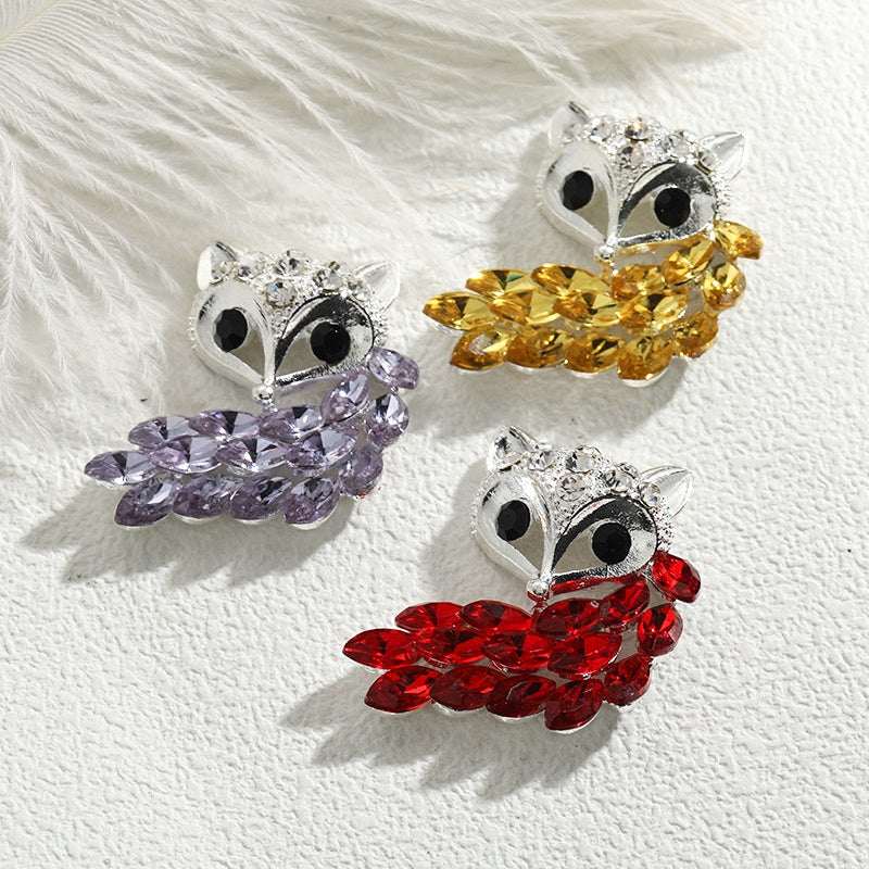 【ready stock】New Zinc Alloy Animal Opal Fox Crystal Glass Rhinestones DIY Brooch Accessories Crafts Bags Shoes