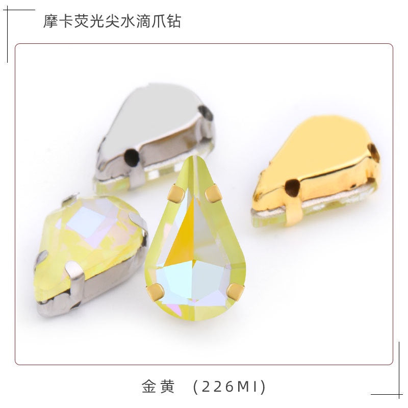 TonyBead 10pcs Drop Shape Mocha Aurora Series K9 Crystal Sew on Stones for Garment Shoes Bag Decoration