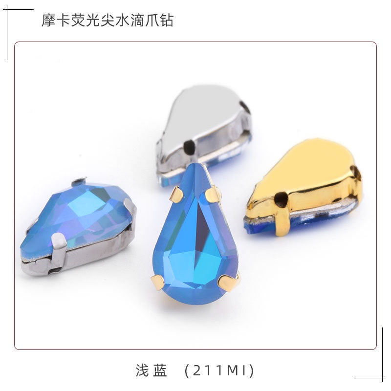 TonyBead 10pcs Drop Shape Mocha Aurora Series K9 Crystal Sew on Stones for Garment Shoes Bag Decoration