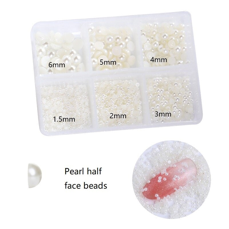 1.5-6mm Round/Half Pearl Beads 12Girds Box Luxury ABS White Heart Pearl Jewelry Nail Pearls Korean Nail Parts Japanese Nail Art,kuku
