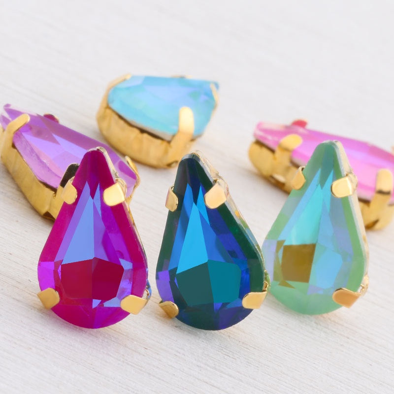 TonyBead 10pcs Drop Shape Mocha Aurora Series K9 Crystal Sew on Stones for Garment Shoes Bag Decoration