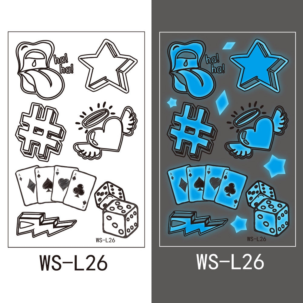 【Ready stock】kawaii Sexy tattoo stickers, fashion trends, nightclubs, bars, music festivals, carnival parties, tattoo stickers, fluorescent notes, luminous cool face stickers