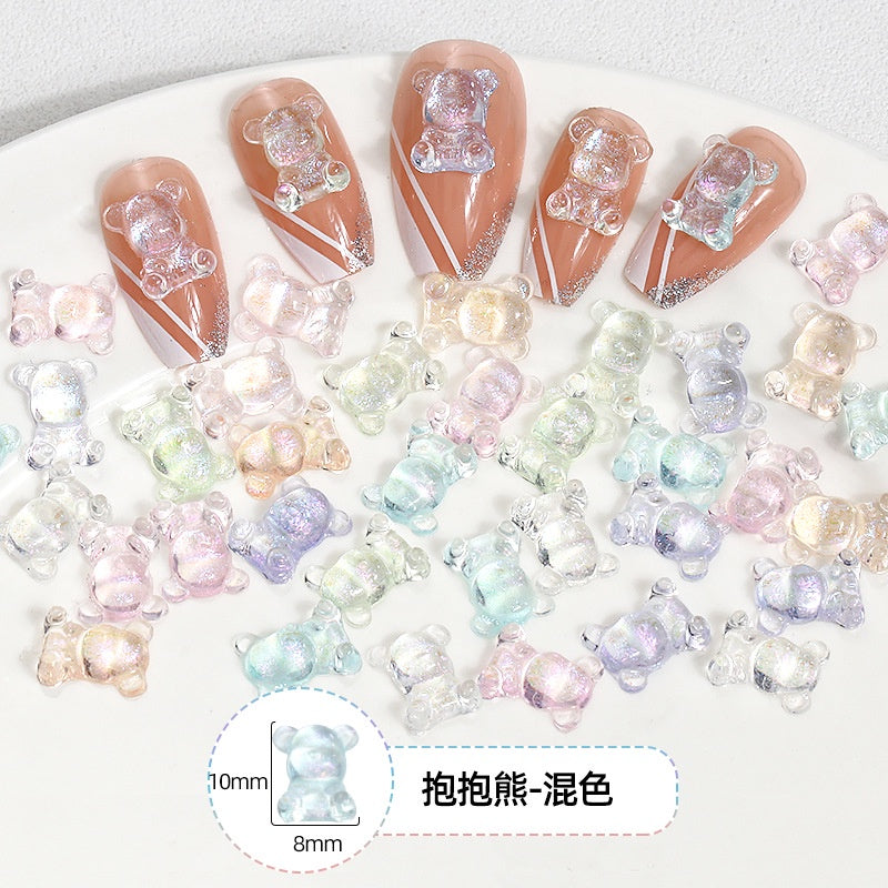 10pcs Transparent Bear Nail Rhinestone Resin Cute Decorative Rhinestone DIY Nail Art Sticker