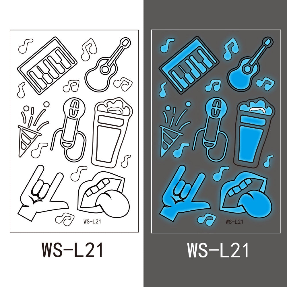 【Ready stock】kawaii Sexy tattoo stickers, fashion trends, nightclubs, bars, music festivals, carnival parties, tattoo stickers, fluorescent notes, luminous cool face stickers