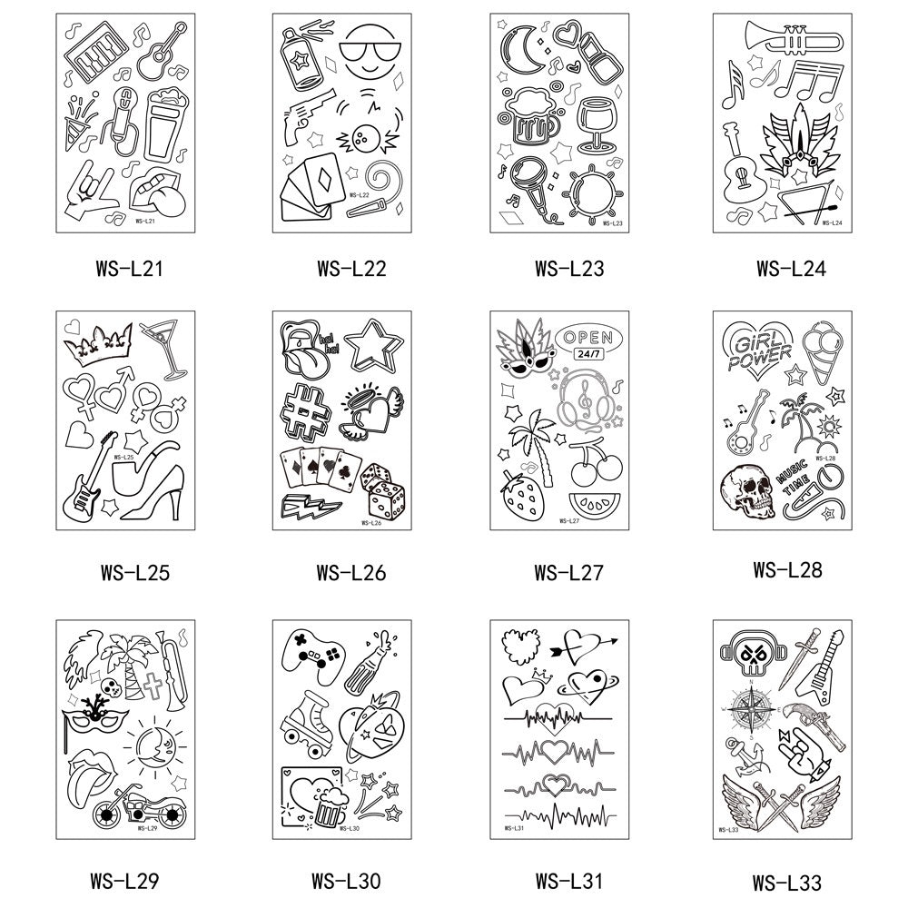 【Ready stock】kawaii Sexy tattoo stickers, fashion trends, nightclubs, bars, music festivals, carnival parties, tattoo stickers, fluorescent notes, luminous cool face stickers