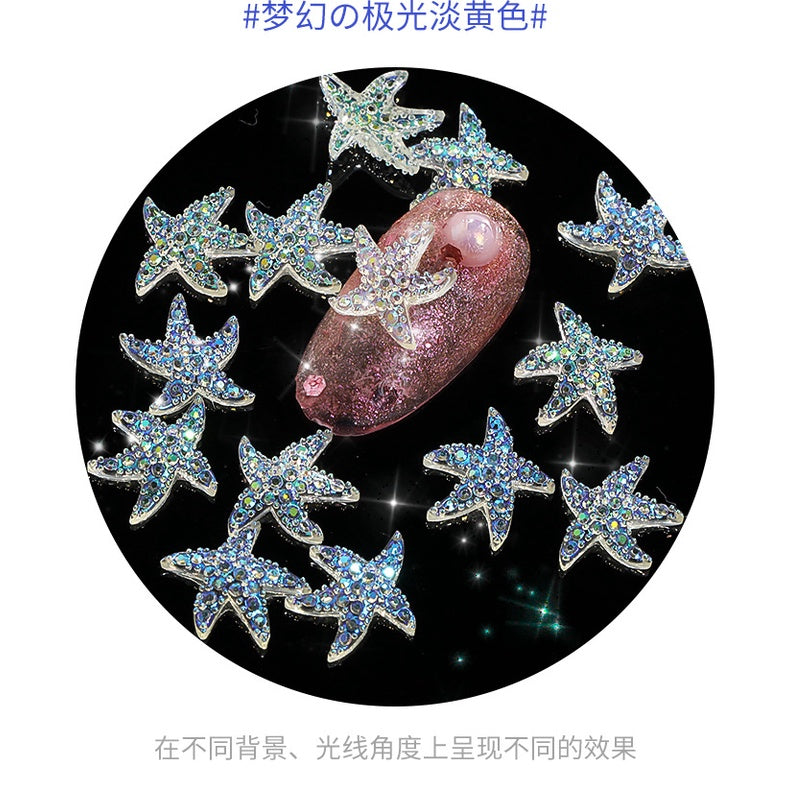 Aurora Starfish Shape Resin Rhinestone Japanese Style Nail Art Stickers DIY Jewelry