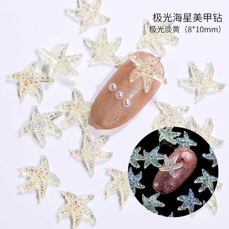 Aurora Starfish Shape Resin Rhinestone Japanese Style Nail Art Stickers DIY Jewelry