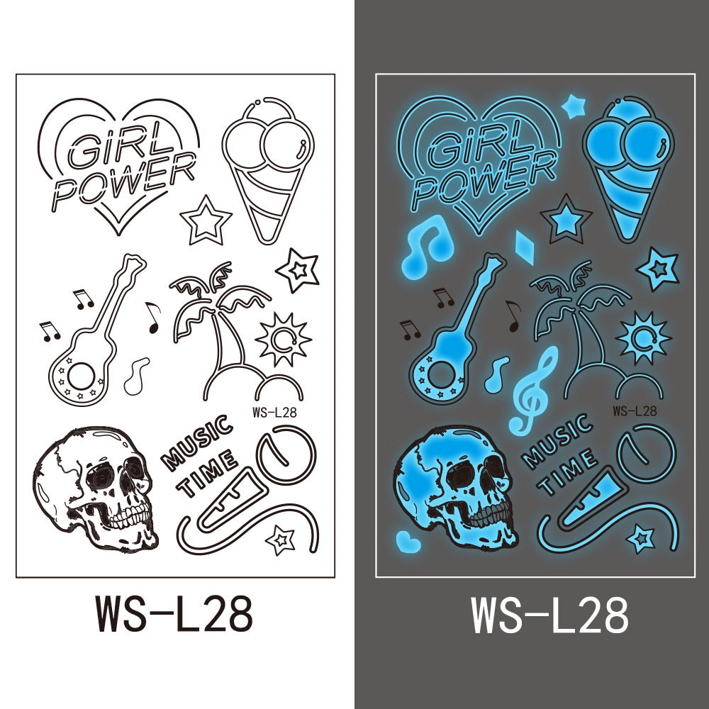 【Ready stock】kawaii Sexy tattoo stickers, fashion trends, nightclubs, bars, music festivals, carnival parties, tattoo stickers, fluorescent notes, luminous cool face stickers