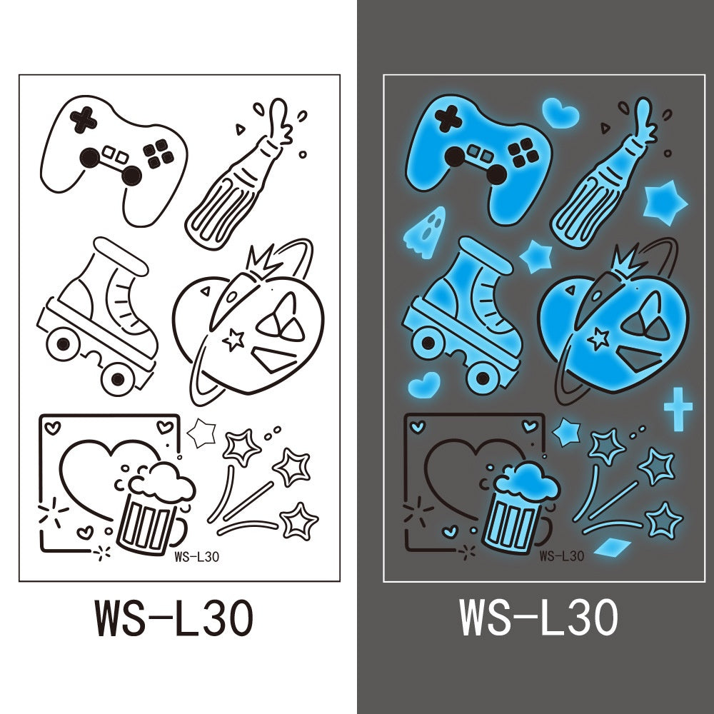 【Ready stock】kawaii Sexy tattoo stickers, fashion trends, nightclubs, bars, music festivals, carnival parties, tattoo stickers, fluorescent notes, luminous cool face stickers