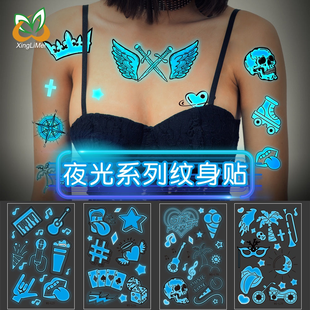 【Ready stock】kawaii Sexy tattoo stickers, fashion trends, nightclubs, bars, music festivals, carnival parties, tattoo stickers, fluorescent notes, luminous cool face stickers