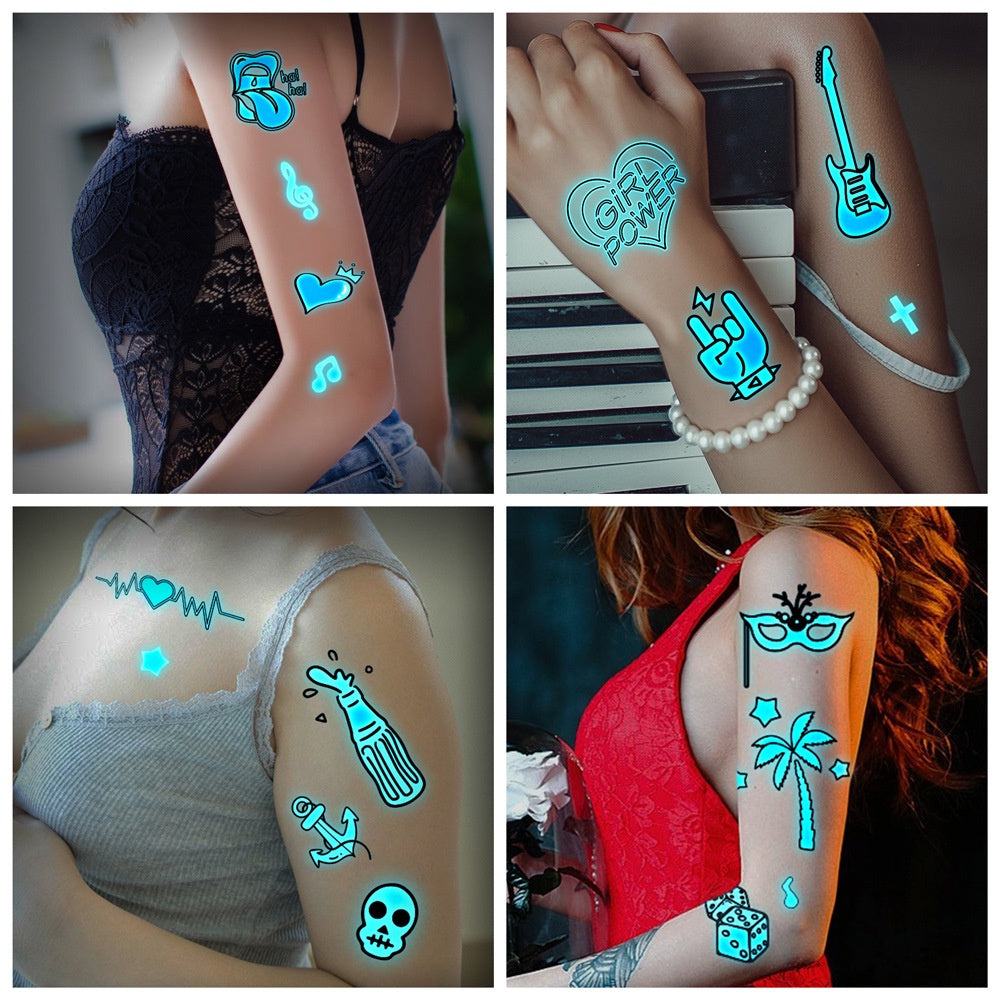 【Ready stock】kawaii Sexy tattoo stickers, fashion trends, nightclubs, bars, music festivals, carnival parties, tattoo stickers, fluorescent notes, luminous cool face stickers