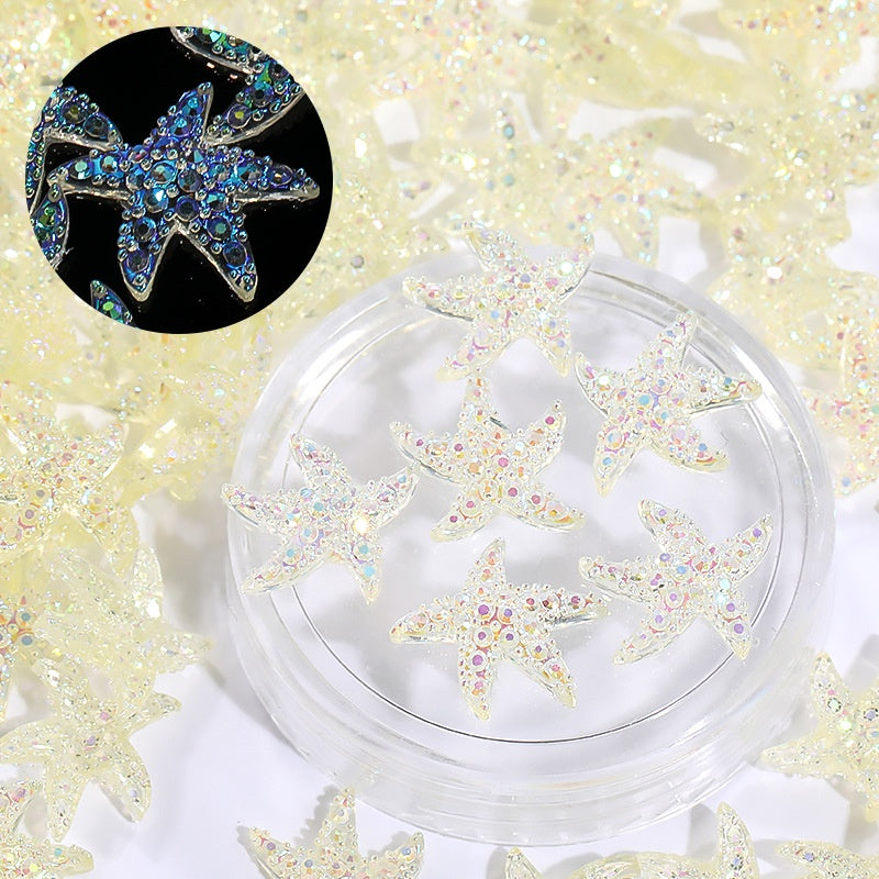 Aurora Starfish Shape Resin Rhinestone Japanese Style Nail Art Stickers DIY Jewelry
