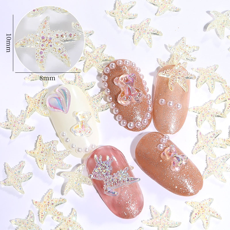 Aurora Starfish Shape Resin Rhinestone Japanese Style Nail Art Stickers DIY Jewelry