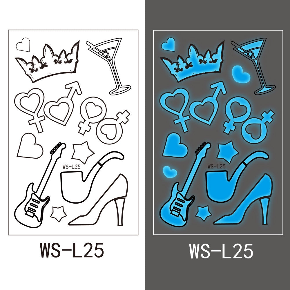 【Ready stock】kawaii Sexy tattoo stickers, fashion trends, nightclubs, bars, music festivals, carnival parties, tattoo stickers, fluorescent notes, luminous cool face stickers